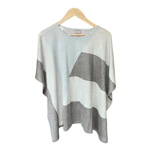 Chico's Colorblock Tan & Cream Metallic Crew Poncho - L/XL